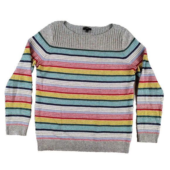 Talbots Sweaters - Talbots Petites Rainbow Stripe Sweater Womens Mp Gray Boatneck Cashmere Blend